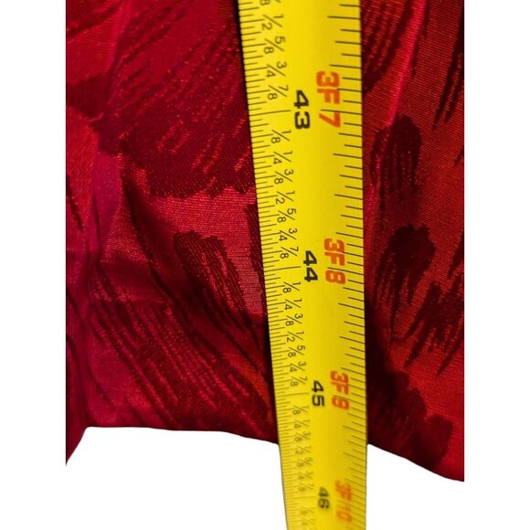 VTG 80s Retro Pleated Lace Embroider Belted Red Long Sleeve Dress 12 - Picture 3 of 7